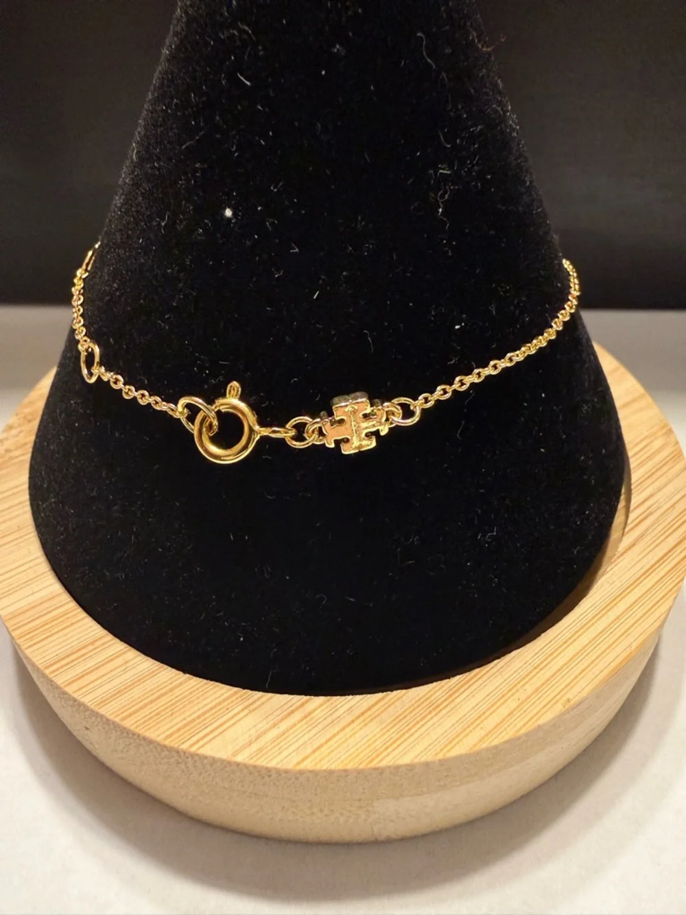 NEW Tory Burch Kira Enamel Flower Chain Bracelet Green Adjustable Forget Me Not - Picture 3 of 6